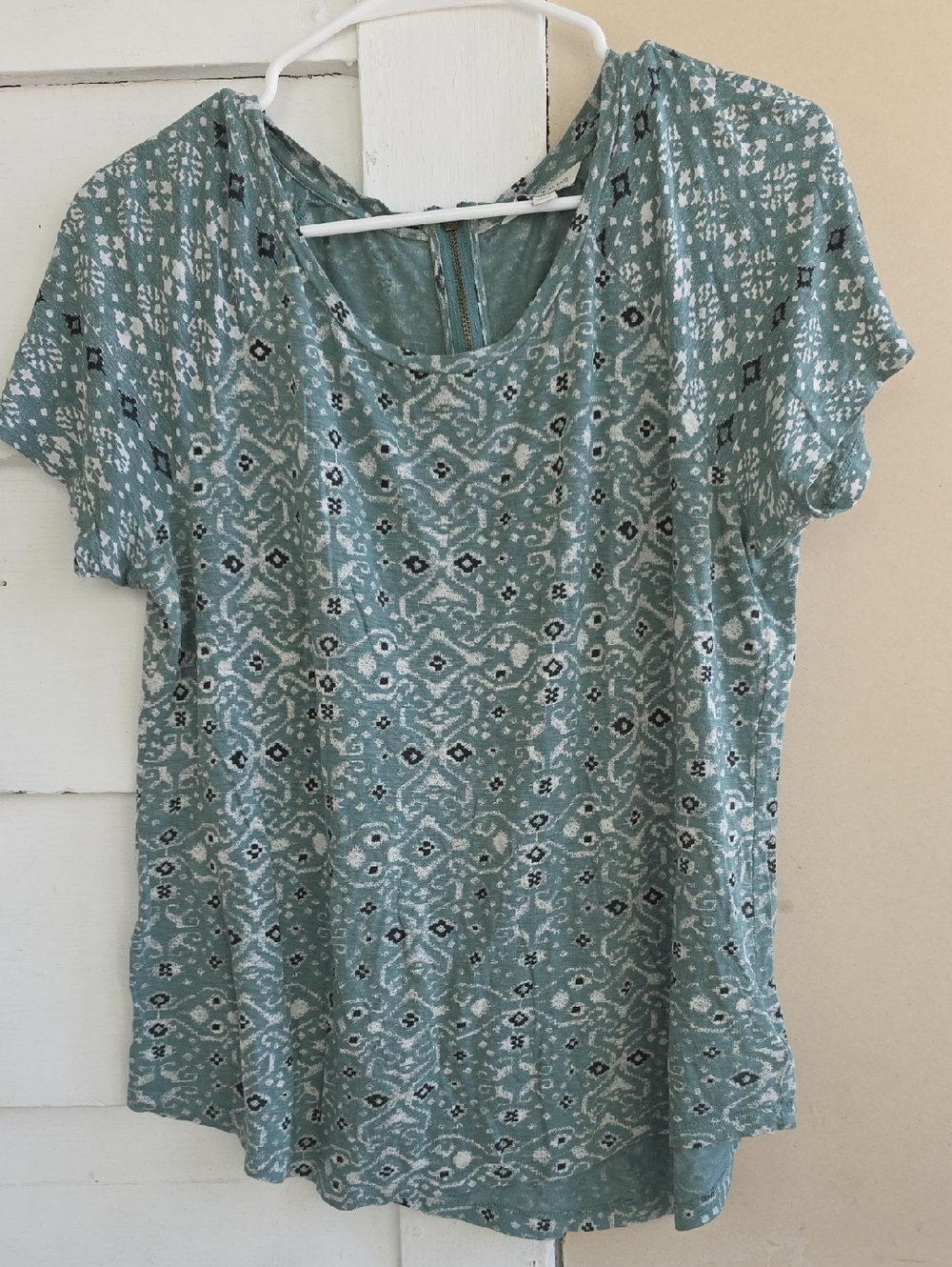 Women's Teal Patterned Short Sleeve Top
